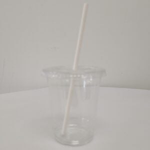 12 Oz Clear Plastic Cups With Lid / Straw - 50 Pack