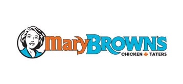 Mary Brown’s Chicken & Taters logo featuring a circular portrait and orange–blue wordmark