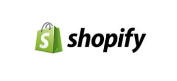 Shopify logo: green shopping bag icon with white S, followed by the word 'shopify'.